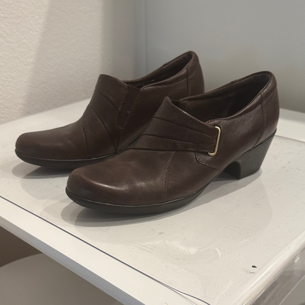 Clarks  Slip on Dark Brown Leather Heels
